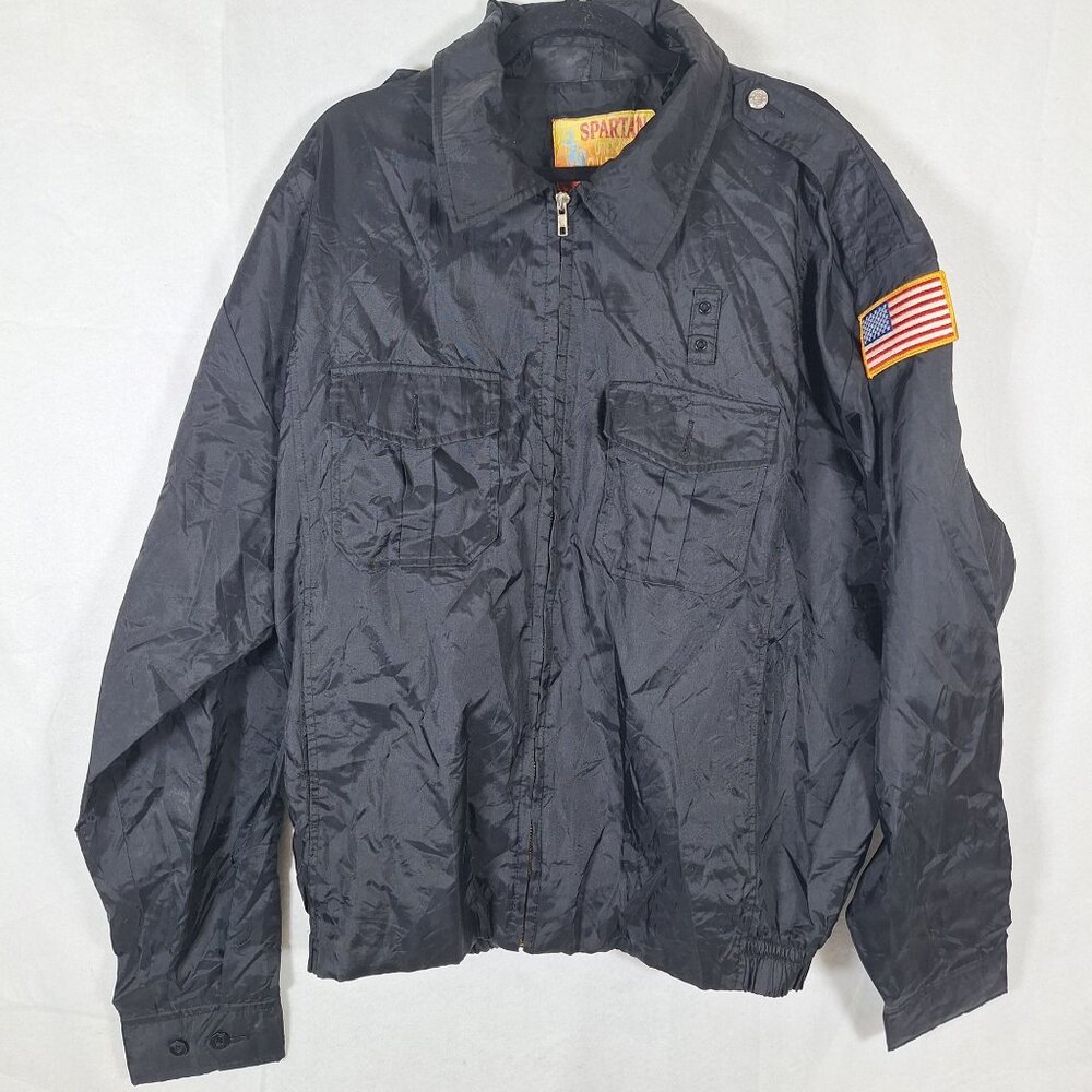 Mens Black Nylon Jacket American Flag Patch 2XL